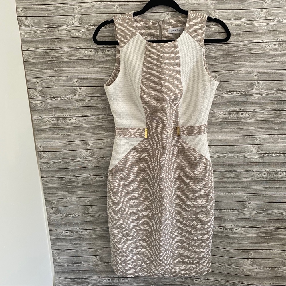 Calvin Klein Tan and White Dress